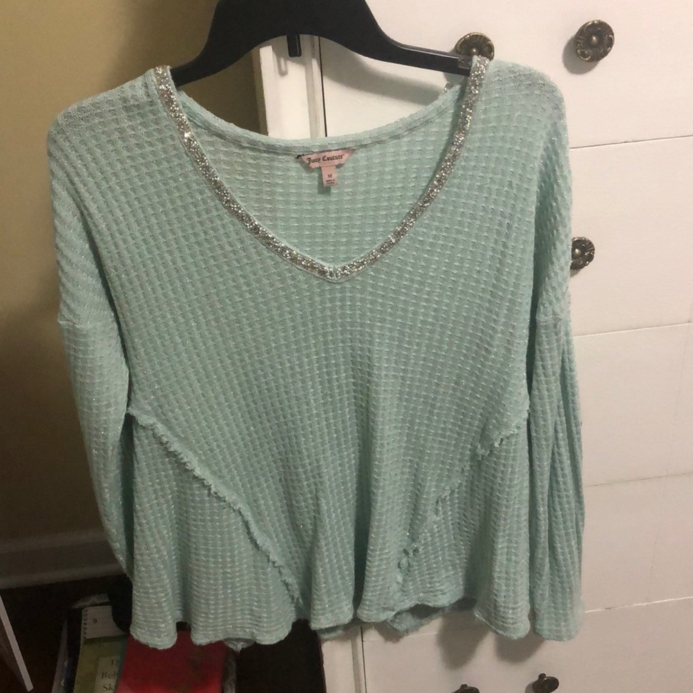 Juicy Couture Baby Blue Sparkly V-neck knit sweate